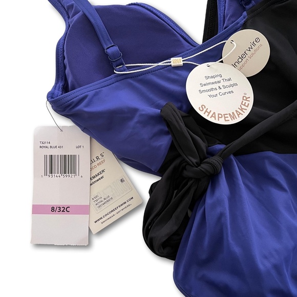 Contours by Coral Reef Shapewear Wrap Royal Blue/Black Swimsuit – 8/32C - Picture 3 of 6